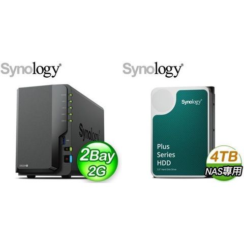 Synology 群暉 【南紡購物中心】 促銷組合  DiskStation DS224+ 2Bay NAS+ HAT3300 PLUS 4TB NAS硬碟(X2)