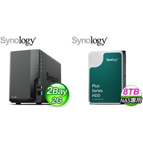 Synology 群暉 【南紡購物中心】 促銷組合  DiskStation DS224+ 2Bay NAS+ HAT3300 PLUS 8TB NAS硬碟(X2)