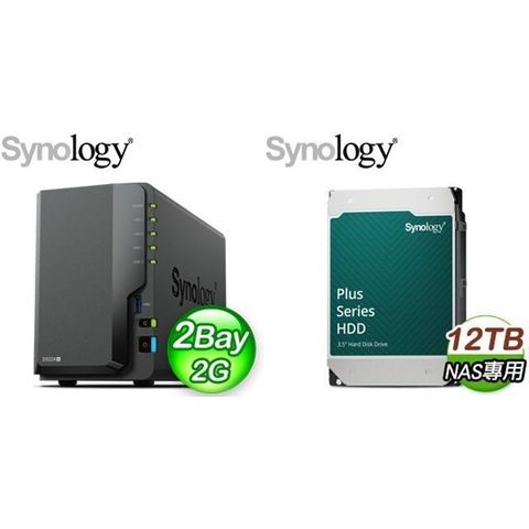 Synology 群暉 【南紡購物中心】 促銷組合  DiskStation DS224+ 2Bay NAS+ HAT3310 PLUS 12TB NAS硬碟(X2)