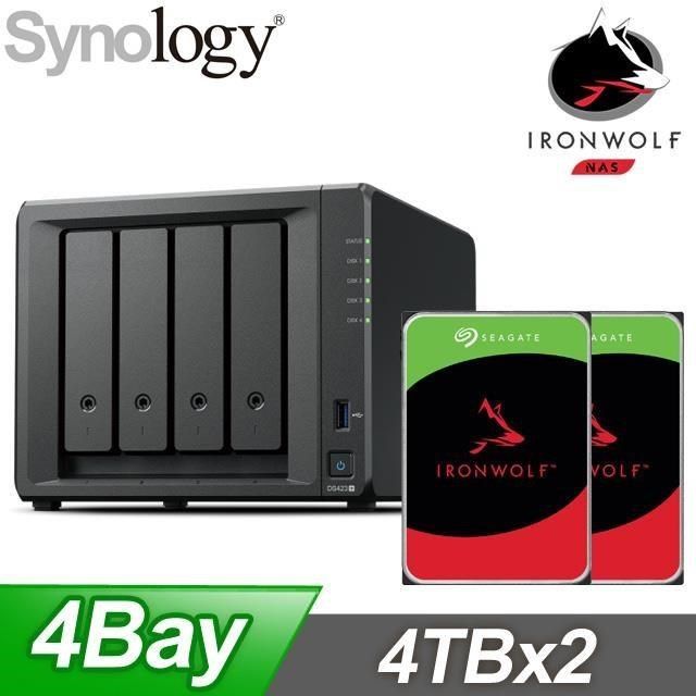 Synology 群暉 【南紡購物中心】 促銷組合  DS423+ NAS+Seagate 那嘶狼 4TB(X2)