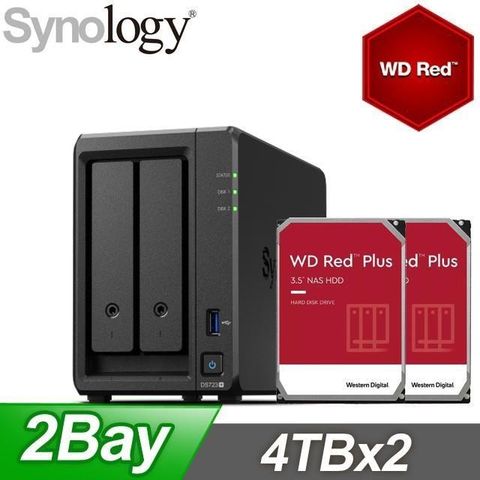 Synology 群暉 DS723+ NAS+WD 紅標 Plus 4TB(X2)