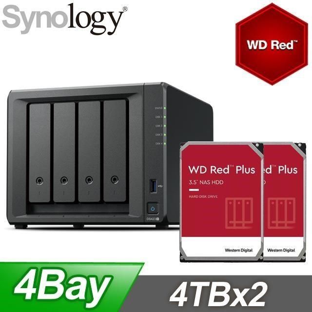 Synology 群暉 【南紡購物中心】 促銷組合  DS423+ NAS+WD 紅標 Plus 4TB(X2)