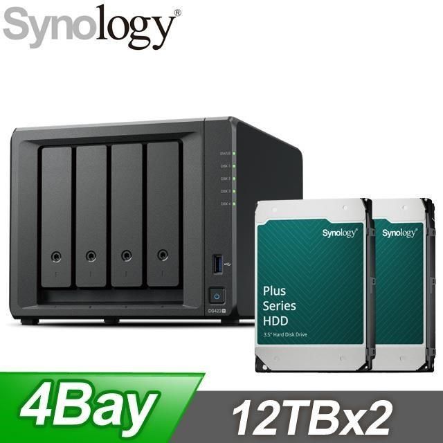 Synology 群暉 【南紡購物中心】 ☆促銷組合★ Synology DiskStation DS423+ 4Bay NAS +Synology HAT3310 PLUS 12TB NAS硬碟(X2)