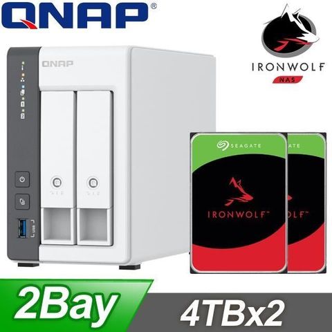 QNAP 威聯通 〈促銷組合〉TS-216G NAS+Seagate 那嘶狼 4TB(X2)