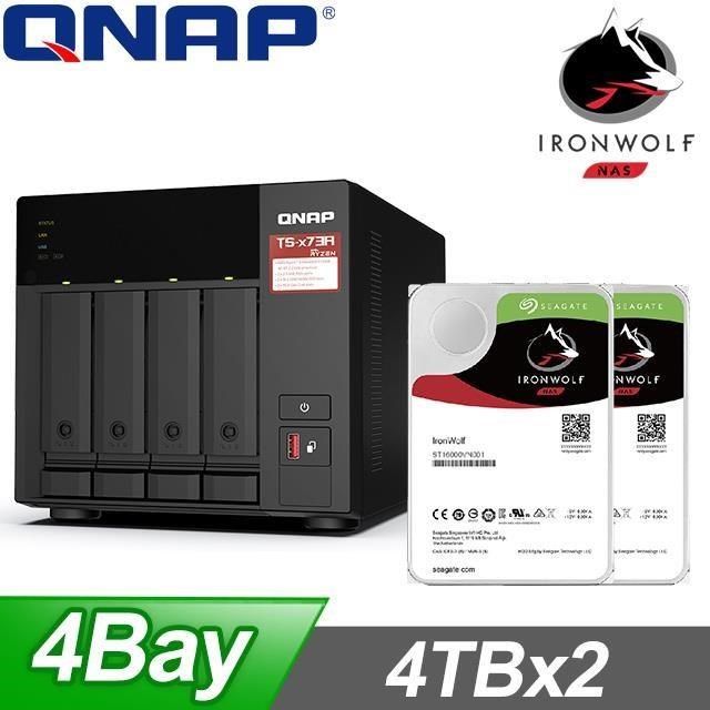 QNAP 威聯通 〈促銷組合〉TS-473A-8G NAS+Seagate 那嘶狼Pro 4TB(X2)