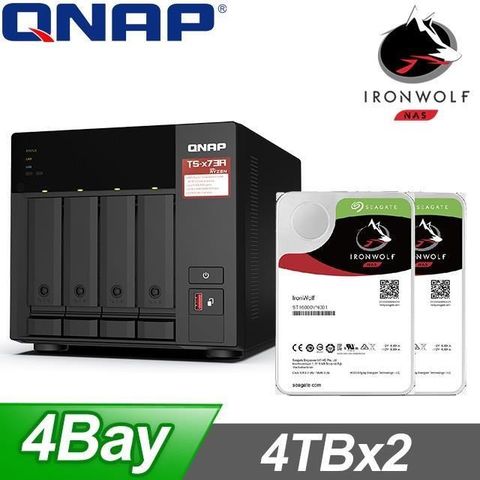 QNAP 威聯通 〈促銷組合〉TS-473A-8G NAS+Seagate 那嘶狼Pro 4TB(X2)