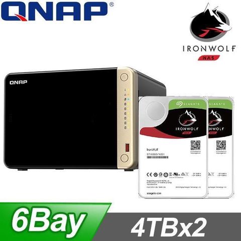 QNAP 威聯通 〈促銷組合〉TS-664-8G NAS+Seagate 那嘶狼Pro 4TB(X2)