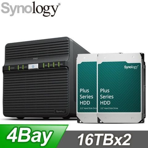 Synology 群暉 〈鈔省價〉DS423 4Bay NAS+HAT3310 PLUS 16TB NAS硬碟(X2)