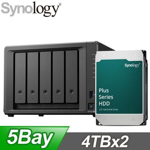 Synology 群暉 〈鈔省價〉DS1525+ 5Bay NAS+HAT3300 PLUS 4TB NAS硬碟(X2)