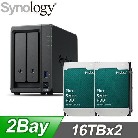 Synology 群暉 〈鈔省價〉DS725+ 網路儲存伺服器+Synology HAT3310 PLUS 16TB NAS硬碟(X2)
