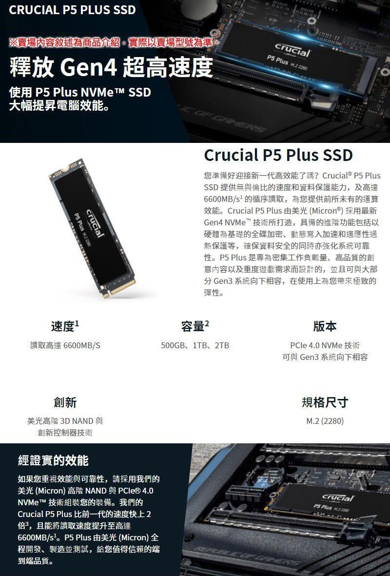 Micron 美光Crucial P5 Plus 1TB M.2 PCIe SSD固態硬碟- PChome 24h購物