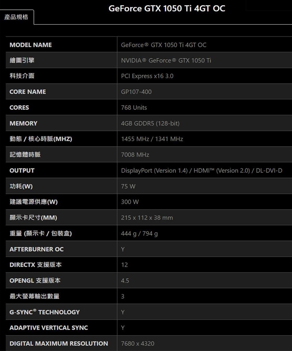 微星MSI】GeForce GTX 1050 Ti 4GT OC 顯示卡- PChome 24h購物