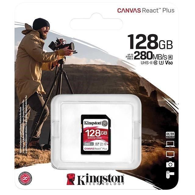 Kingston 金士頓 【南紡購物中心】  128G 128GB SD SDXC Canvas React Plus V60 280MB/s SDR2V6/128GB UHSII  記憶卡