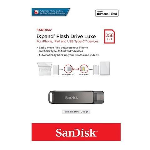 SanDisk 晟碟 【南紡購物中心】  256GB 256G iXpand SDIX70N-256G iPhone ipad Type-C vs Lightning 雙接頭 隨身碟