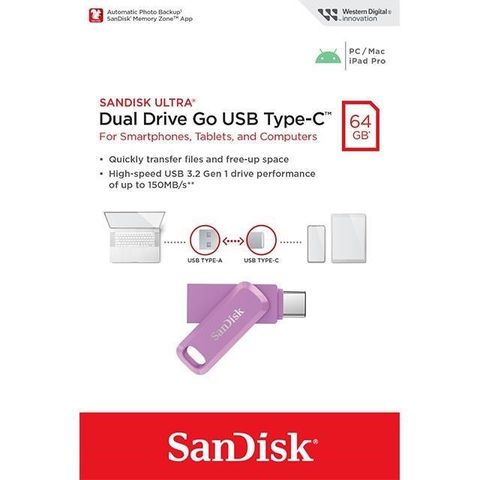 SanDisk 晟碟 64GB  Ultra GO TYPE-C SDDDC3 湛紫 USB 雙用隨身碟