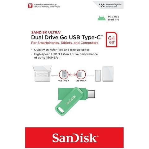 SanDisk 晟碟 64GB Ultra GO TYPE-C SDDDC3 艾酒綠 USB 雙用隨身碟