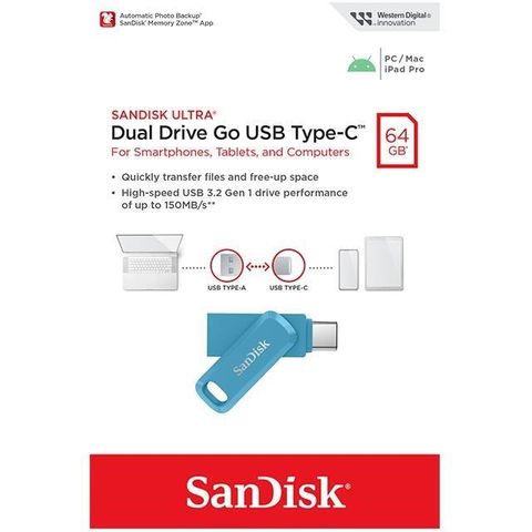 SanDisk 晟碟 64GB  Ultra GO TYPE-C SDDDC3 海岸藍 USB 雙用隨身碟