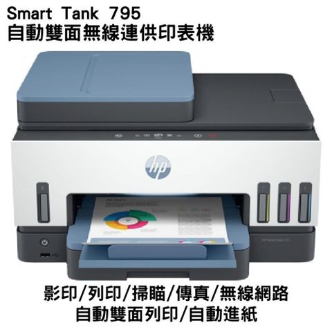 HP 惠普 【南紡購物中心】  Smart Tank 795 四合一多功能 自動雙面無線連供印表機