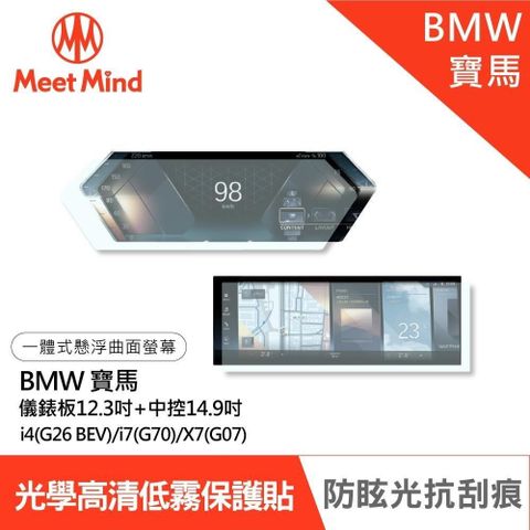 【南紡購物中心】Meet Mind 光學汽車高清低霧螢幕保護貼 BMW i4 i7 X7 儀錶板12.3吋+中控14.9吋 寶馬