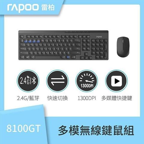 【南紡購物中心】 RAPOO 雷柏 8100GT 多模無線靜音鍵鼠組《黑》