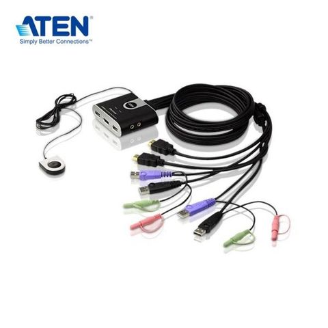 【南紡購物中心】 ATEN CS692 2埠USB HDMI/音訊 帶線式KVM多電腦切換器 (外接式切換按鍵)