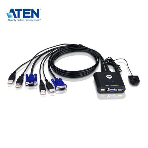 【南紡購物中心】 ATEN CS22U 2埠USB VGA帶線式KVM多電腦切換器(外接式切換按鍵)