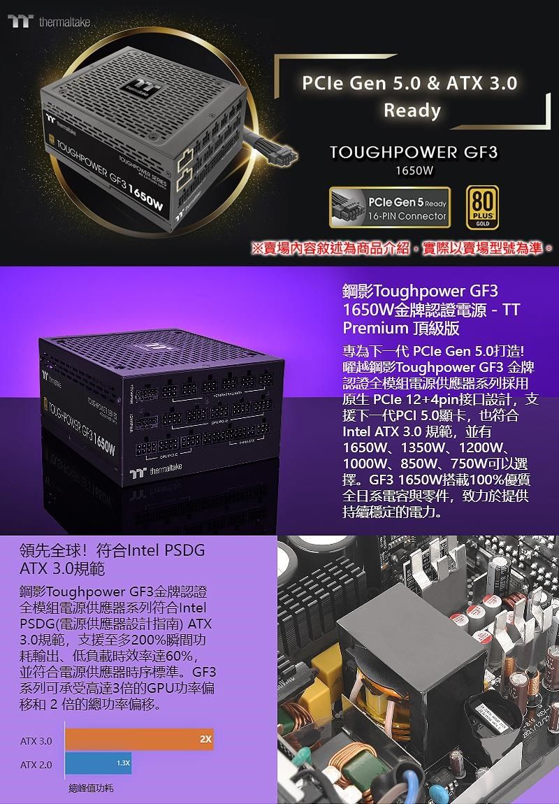 Thermaltake 曜越Toughpower GF3 1650W 金牌全模組電源供應器(十年保