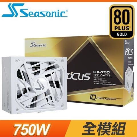 【南紡購物中心】 SeaSonic 海韻 Focus GX-750 ATX3.0 750W 金牌 全模組 PCIe 5.0電源供應器《白》(10年保)