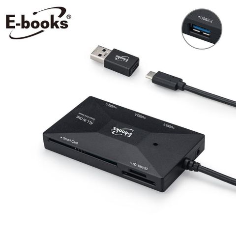 【南紡購物中心】 E-books T46 Type C+USB3.2 晶片複合讀卡機+3孔HUB贈USB接頭