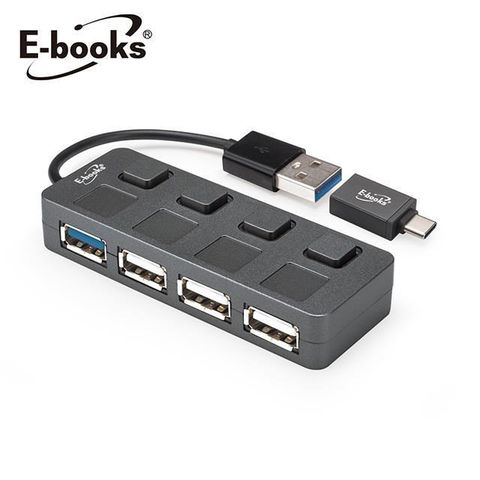 E-books 【南紡購物中心】  H16 USB3.2獨立開關四孔HUB贈Type C接頭