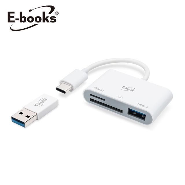 E-books 【南紡購物中心】  T49 Type-C 三合一讀卡機+USB3.2 HUB 贈USB轉接頭