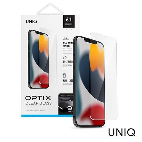 UNI-Q 【南紡購物中心】  iPhone 13/13 Pro OPTIX Clear滿版高清透9H玻璃保護貼-透明