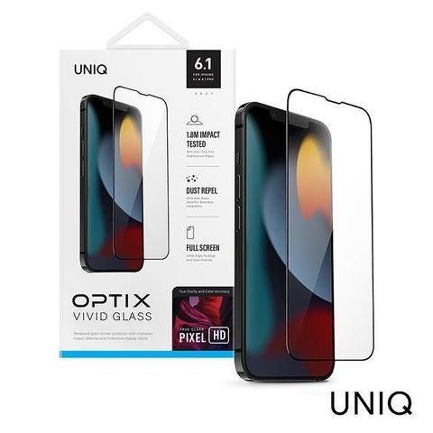 UNI-Q 【南紡購物中心】  iPhone 13/13 Pro OPTIX Vivid Clear滿版高清透9H玻璃保護貼-黑邊透明