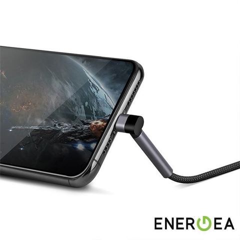 ENERGEA 【南紡購物中心】 &nbsp; iPhone USB-A to L Alutough L型可移動雙彎頭編織抗菌充電線1.5m