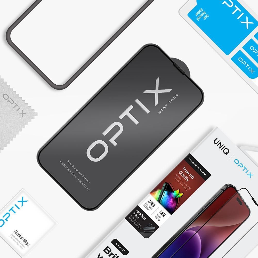 UNIQ 【南紡購物中心】  OPTIX 滿版高清透9H玻璃保護貼 黑邊透明 iPhone 15系列