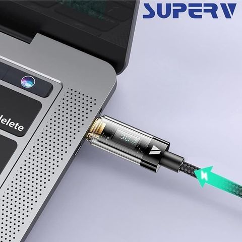 【南紡購物中心】 SuperV RT20 100W Type-C to C 數顯快速充電線(20cm)