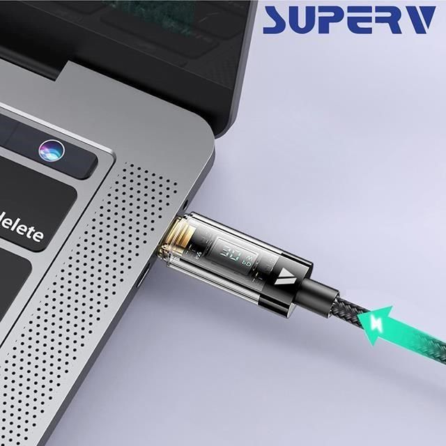  【南紡購物中心】 SuperV RT100 100W Type-C to C 數顯快速充電線(120cm)