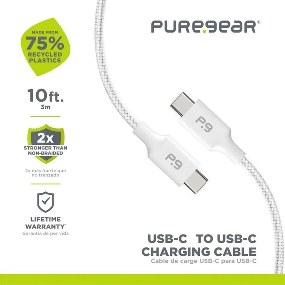 PureGear 普格爾 【南紡購物中心】 USB TID 認證  Type-C to Type-C 充電編織線 雙倍堅韌 3M