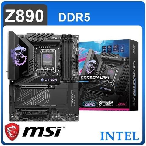 MSI 微星 MPG Z890 CARBON WIFI D5 LGA1851主機板(ATX/3+2年保)