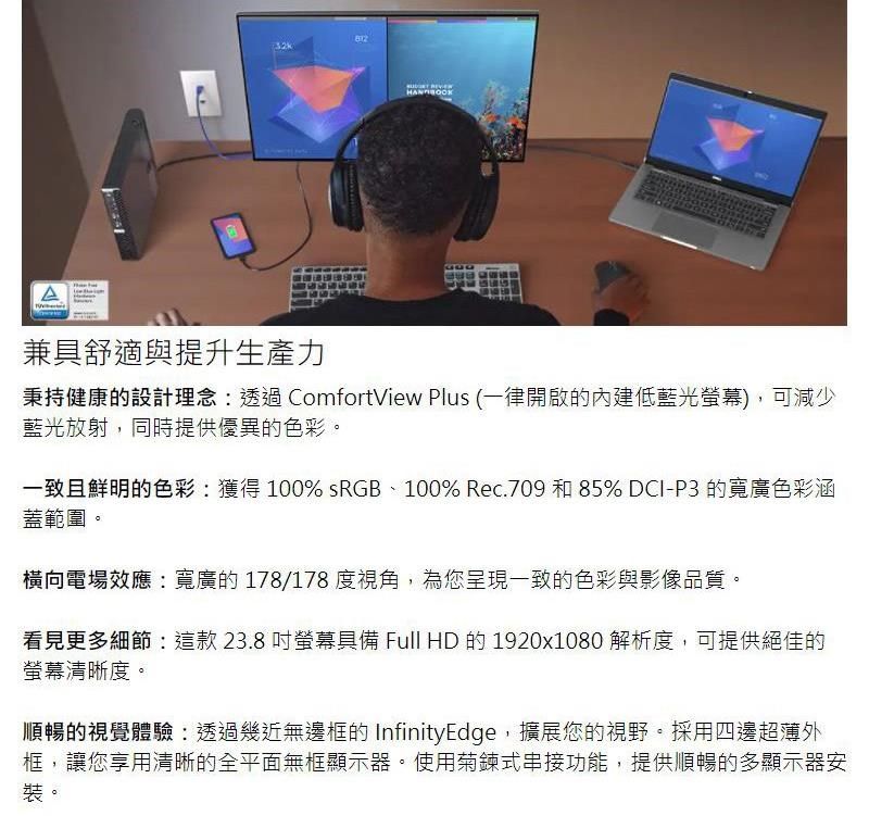 DELL 戴爾U2422HE 24型USB-C窄邊框顯示器螢幕《原廠三年保固