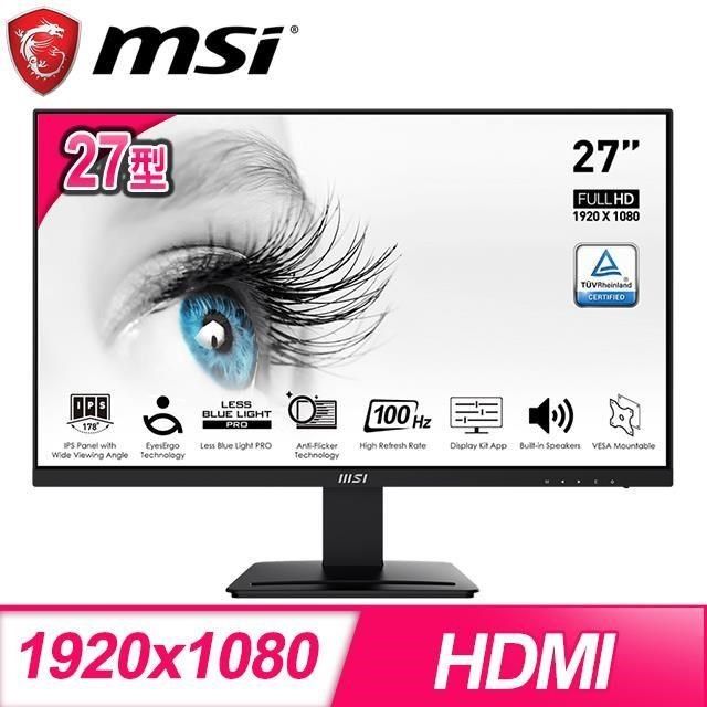 MSI 微星 【南紡購物中心】   PRO MP273A 27型 內建喇叭 100Hz IPS護眼螢幕