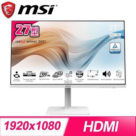 MSI 微星 【南紡購物中心】   Modern MD272XPW 27型 IPS 100Hz 內建喇叭螢幕《白》