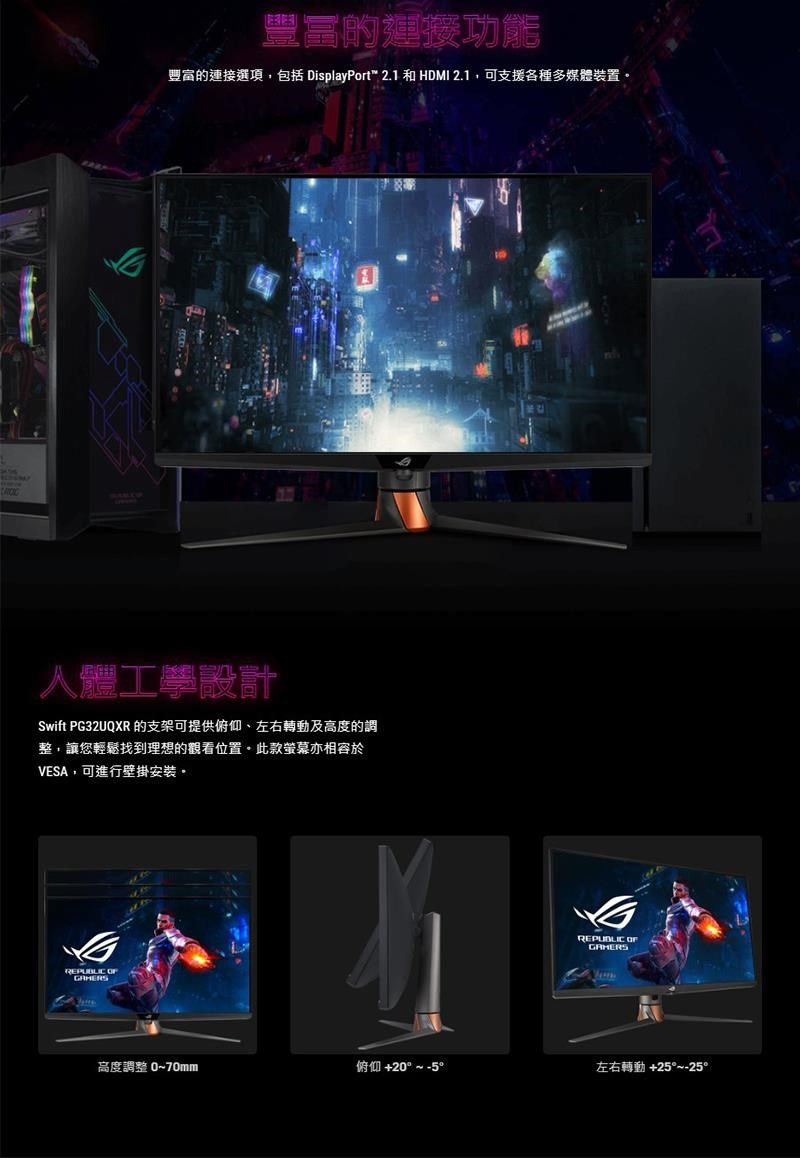 ASUS ROG Swift PG32UQXR 電競螢幕電腦螢幕遊戲螢幕華碩螢幕32吋160hz