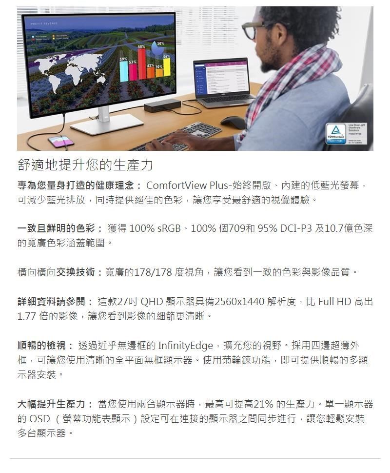 DELL 戴爾U2722D 27型2K IPS顯示器螢幕《原廠四年保固》 - PChome 24h購物