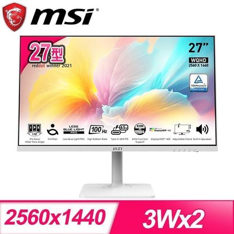 【南紡購物中心】 MSI 微星 Modern MD272QXPW 27型 IPS WQHD 100Hz 美型螢幕《白》