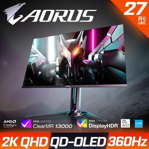 GIGABYTE 技嘉 AORUS FO27Q3 電競螢幕(27型/2K/360Hz/0.03ms/QD-OLED/HDMI2.1/Type-C)