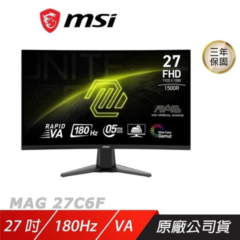 MSI 微星 【南紡購物中心】    MAG 27C6F 曲面電競螢幕 