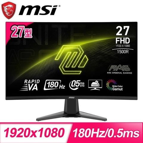 MSI 微星 MAG 27C6F 27型 180Hz 0.5ms 曲面電競螢幕