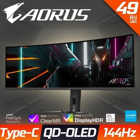 GIGABYTE 技嘉 AORUS CO49DQ 曲面電競螢幕(49型/5120x1440/144Hz/0.03ms/HDMI/OLED)