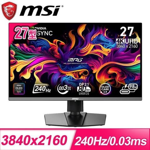 MSI 微星 MPG 272URX 27型 QD-OLED電競寬螢幕